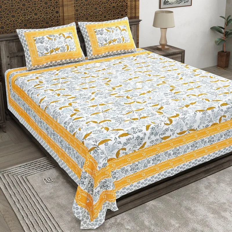 Designa Cotton Bedsheet (Yellow,White) - 240 TC media 1