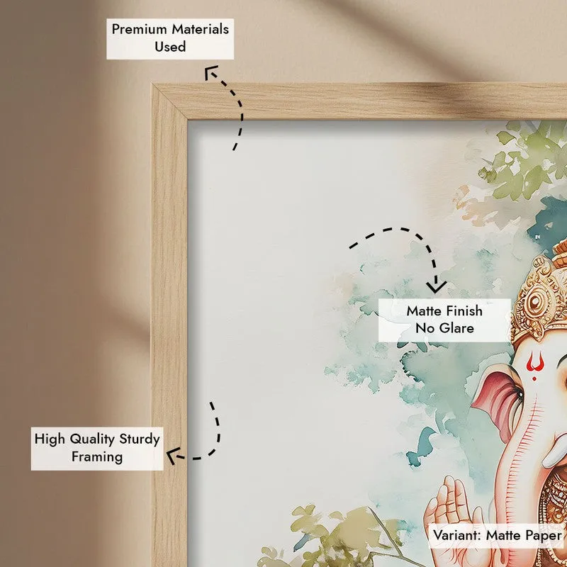Vighnaharta's Blessing Spiritual Archival Paper Wall Painting - Natural Brown Frame media 6