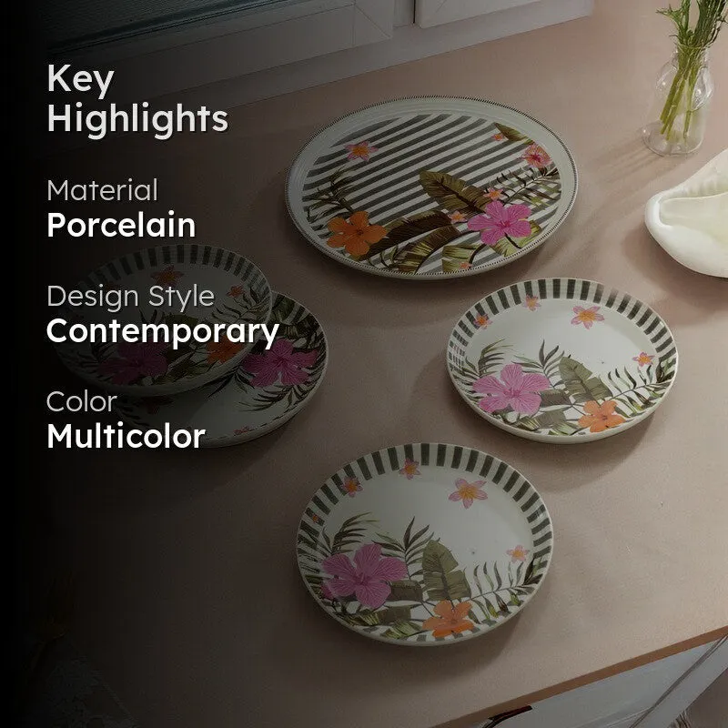 Striped Blosson 4 Quarter Plates with 1 Dinner Plate - Five Piece Set media 2