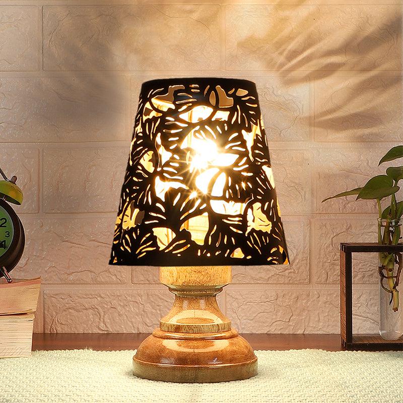 Harolda Flora Etched Metal Table Lamp - Black,Brown