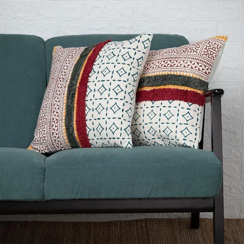 Multicolor Fringed Cotton Cushion Cover - Set Of Two media 2