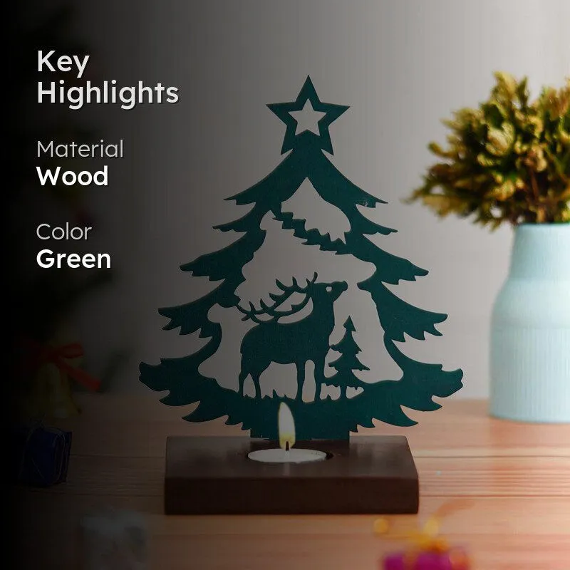 Starlit Sleigh Wood Christmas Tea Light Holder - Green media 2