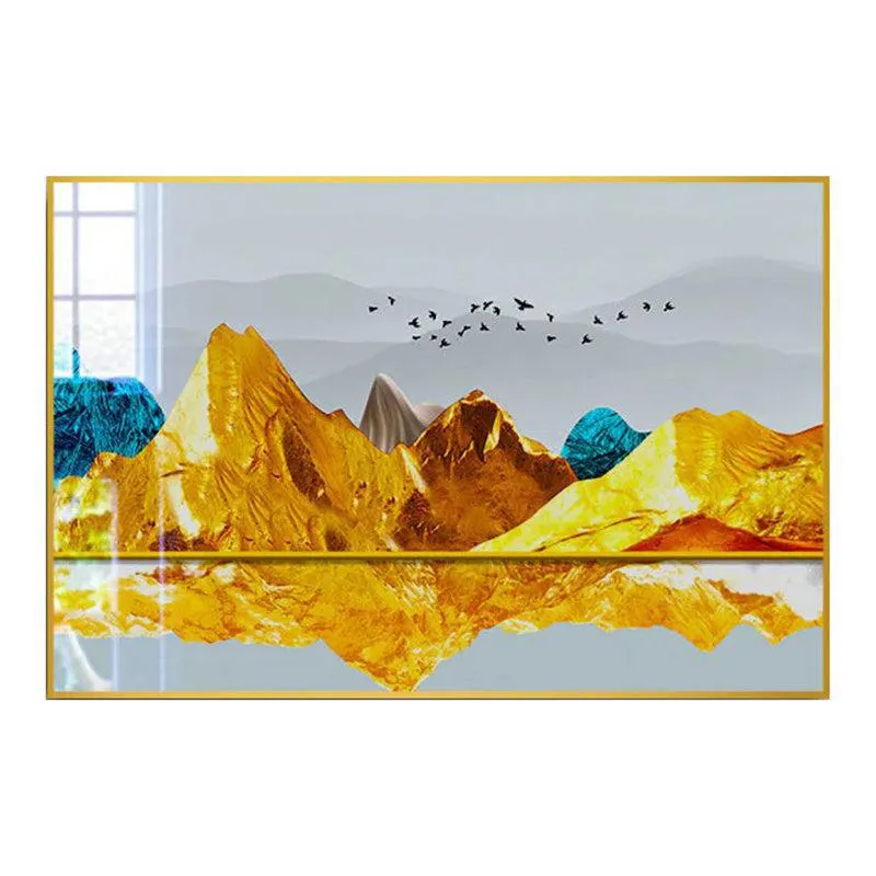 Sunkissed Peaks Modern Canvas Wall Art With Frame - Gold media 3