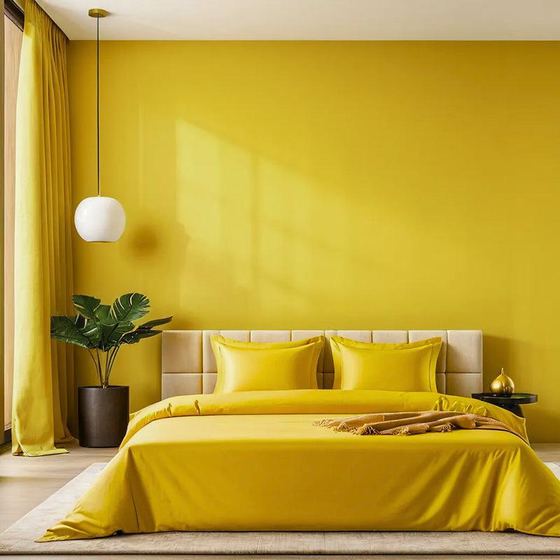 Moonweave Solid Cotton Bedsheet (Yellow) - 400 TC media 4