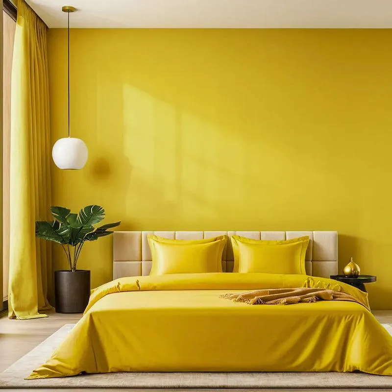 Moonweave Solid Cotton Bedsheet (Yellow) - 400 TC media 4