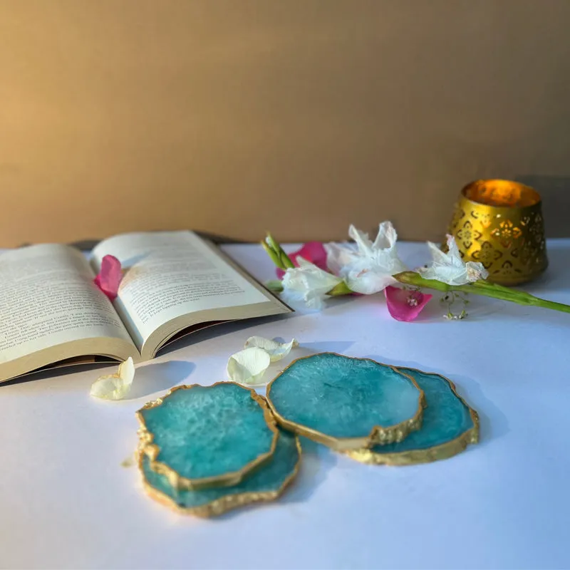 Celeste Handcrafted Crystal Agate Coaster (Green) - Set Of Four media 3