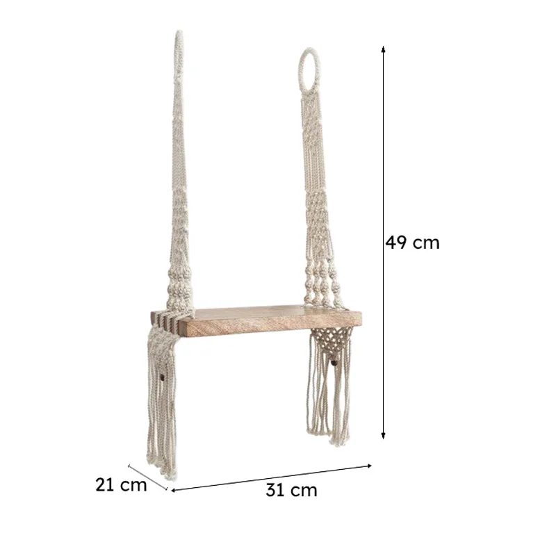 Boho Swing Macrame Hanging Wall Shelf media 8