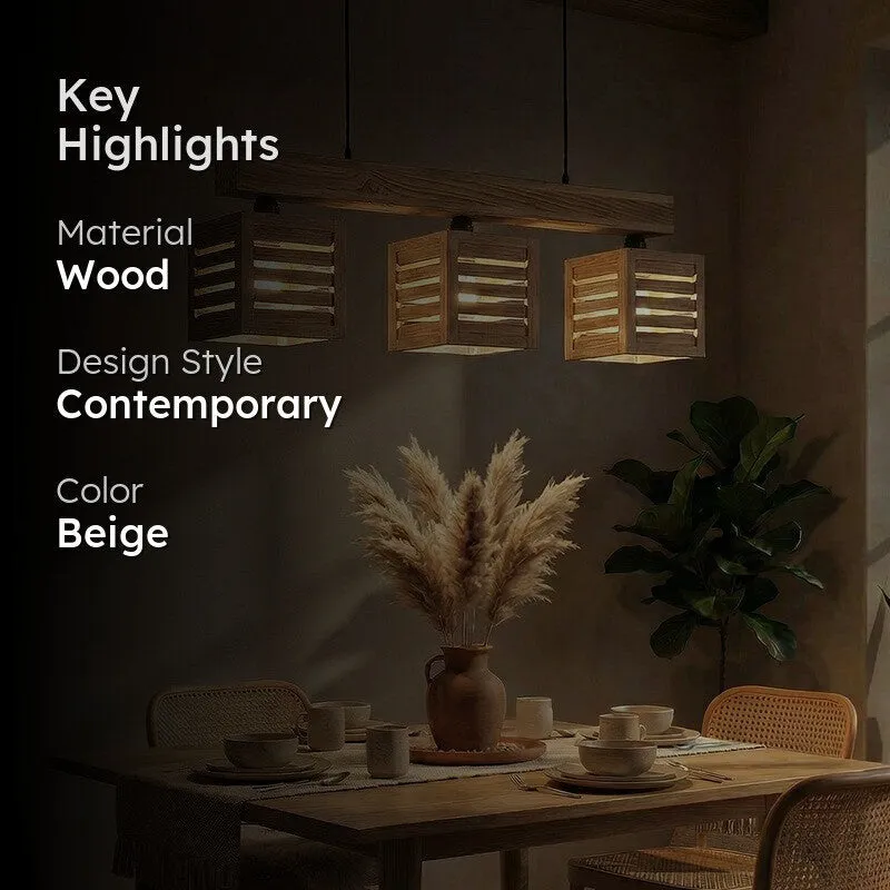 TriFrame Wooden Ceiling Lamp - Beige media 2