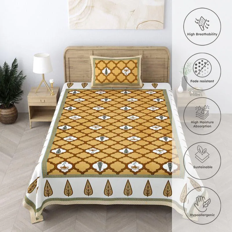 Ashima Printed Cotton Bedsheet (Mustard) - 180 TC media 3