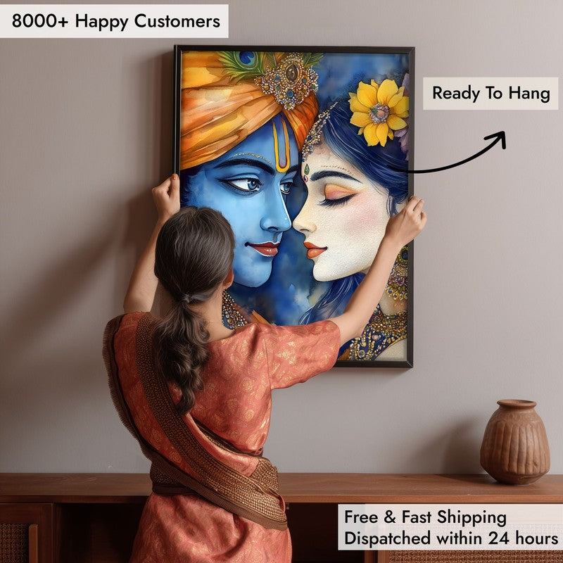 Vrindavan's Heart Spiritual Archival Paper Wall Painting With Frame - Black media 6