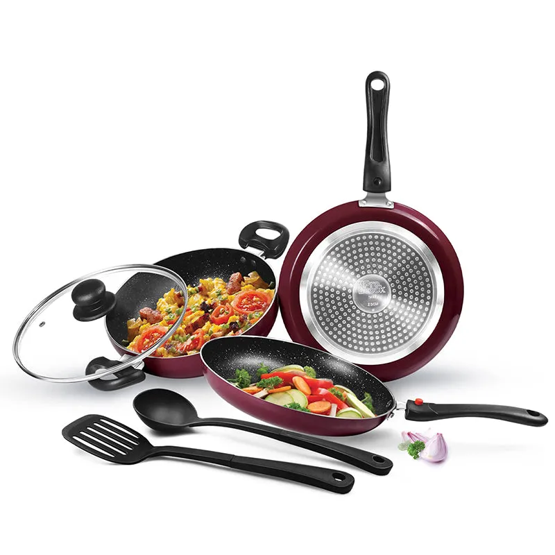 Milton Non-Stick Cookware Set (Maroon,Silver) - Five Piece Set media 4