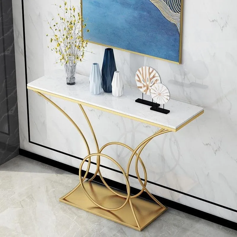 Artistic Curved Metal Console Table wwith Marble Top - Medium media 1