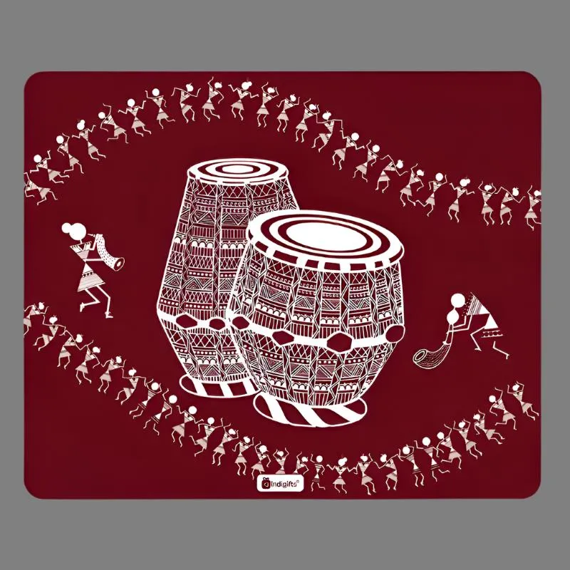 Warli Tabla Mouse Pad - Red media 1