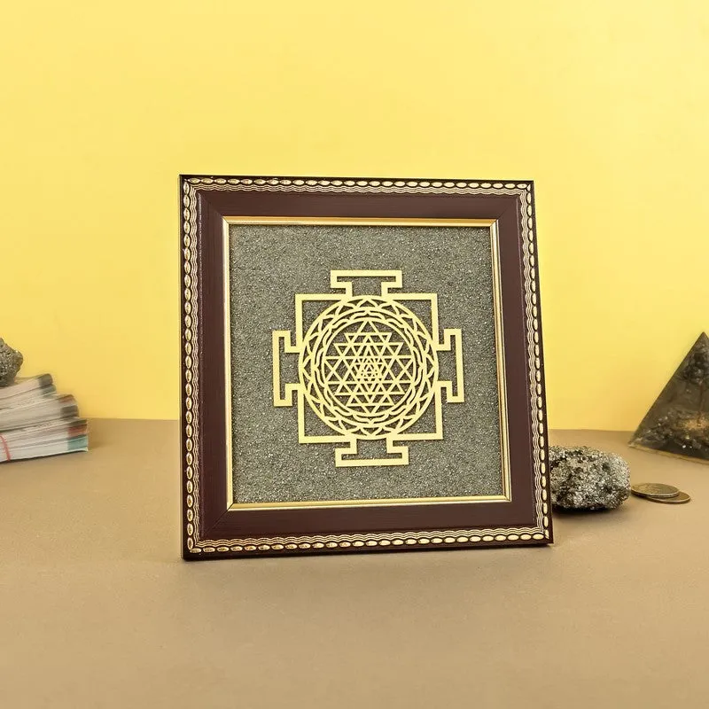 Sri Yantra Divine Pyrite & Wood Wall Art media 7