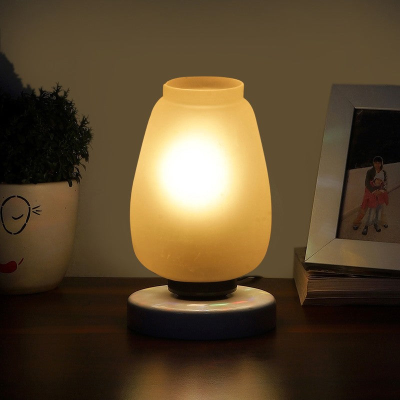 Raylisse Glass Table Lamp With Wooden Base - White