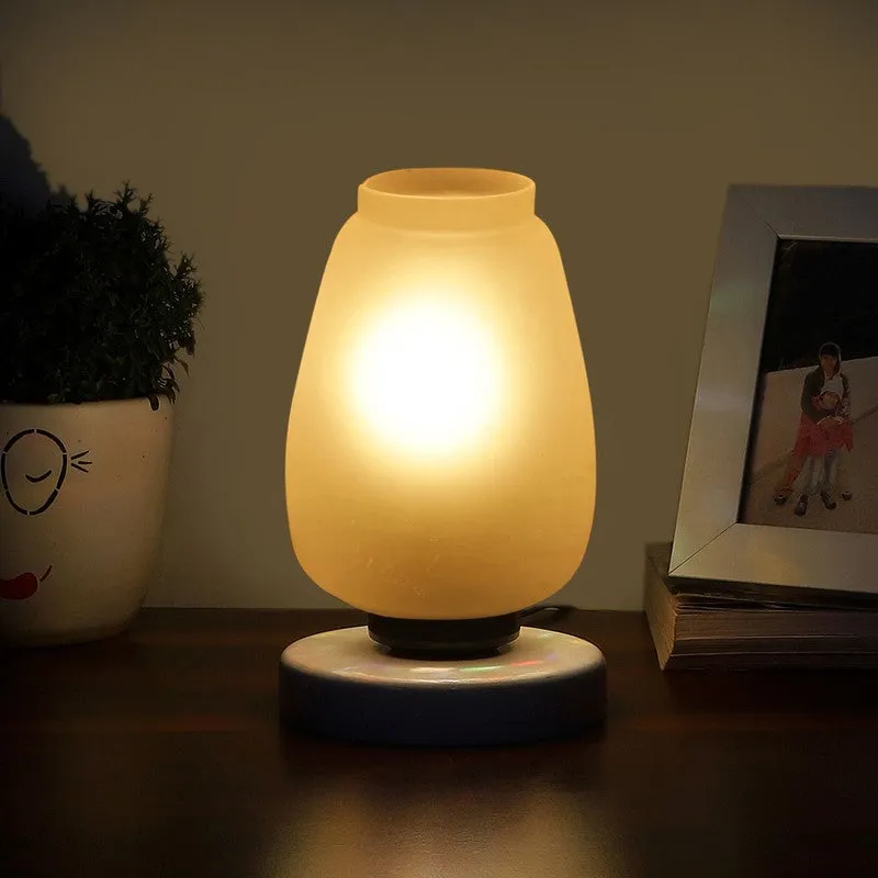 Raylisse Glass Table Lamp With Wooden Base - White media 1