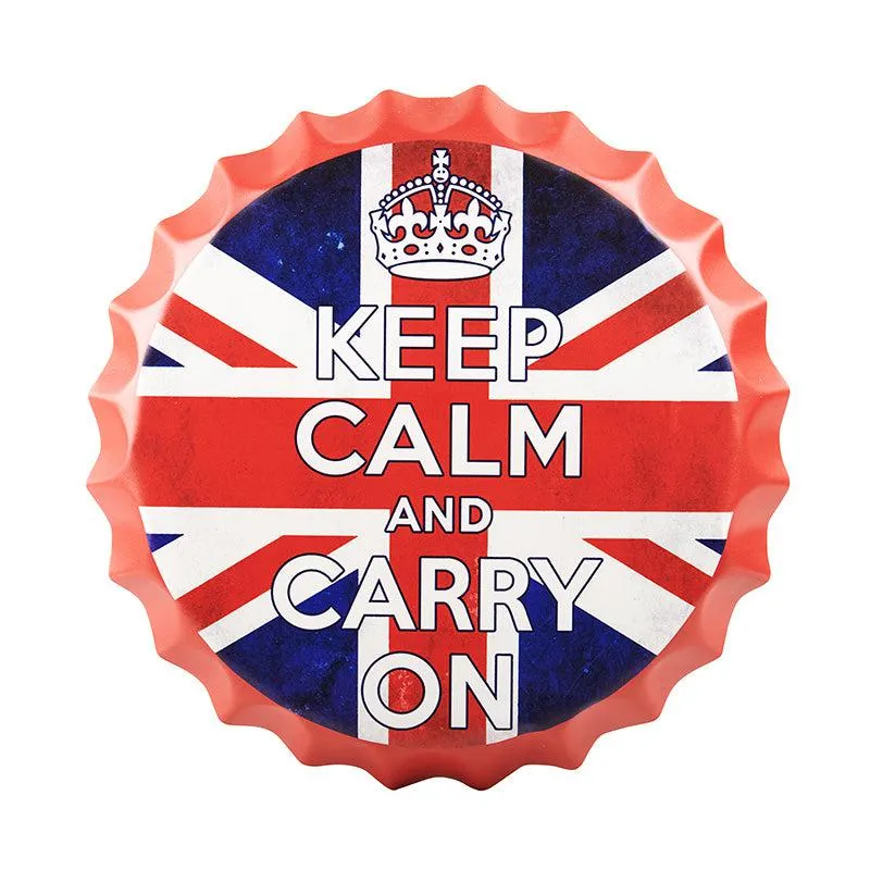Keep Calm Blue & Red Bottle Cap Metal Wall Accent media 4