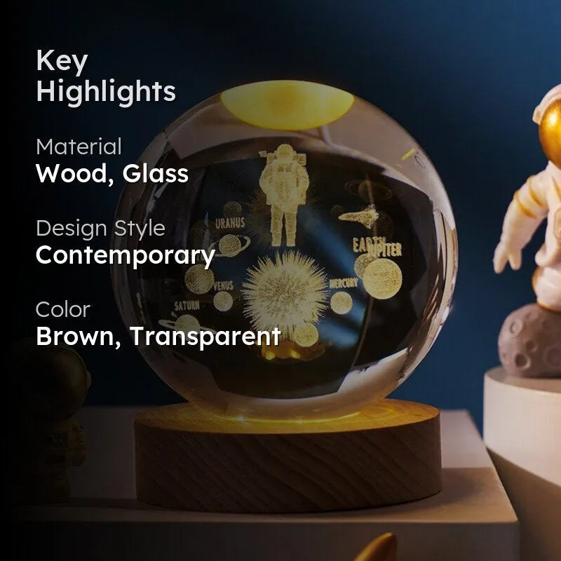 Crystal Astro Solar Led Wooden Table Lamp - Brown,Transparent media 2
