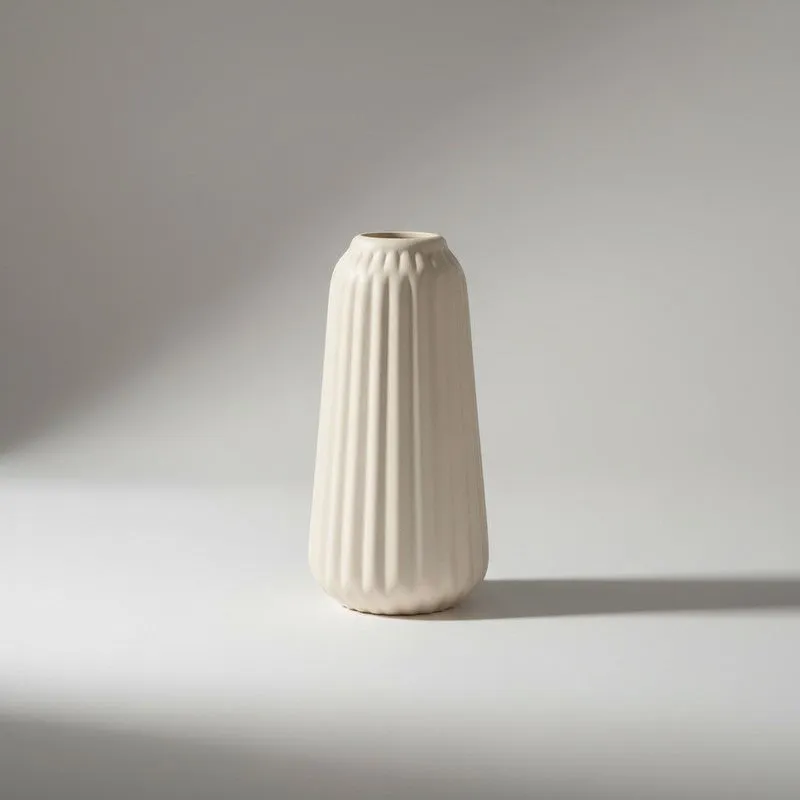 Flutia Ribbed Cylindrical Ceramic Vase - Ivory media 4