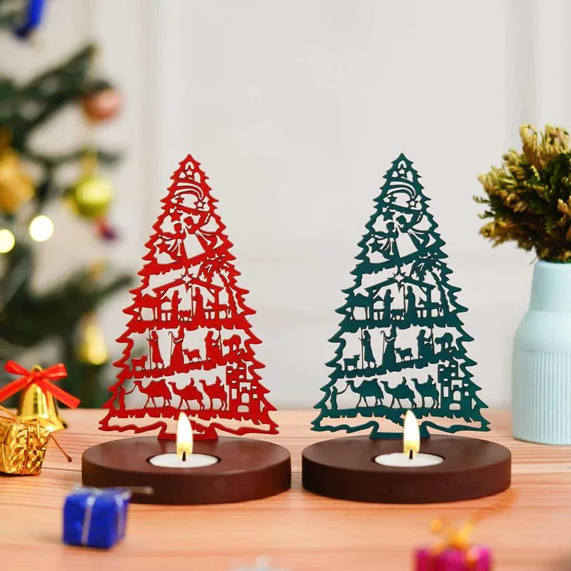 Manger & Tree Wood Christmas Tea Light Holder - Set Of Two media 3
