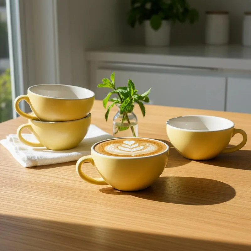 Ceramic Tea Cups (Yellow,240 mL Each) - Set Of Four media 3
