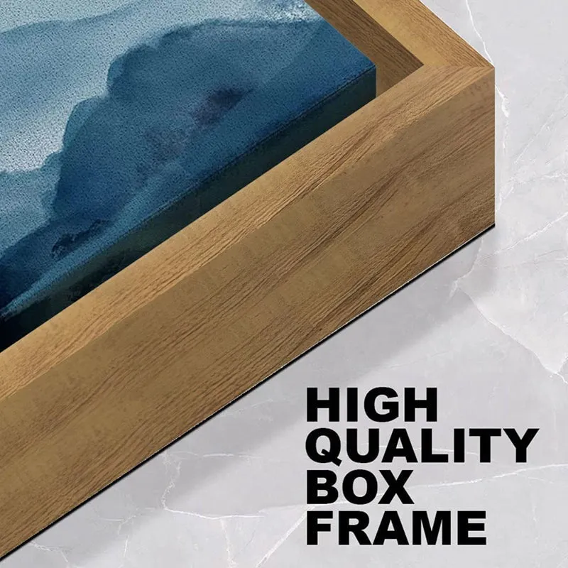 Close-up of the wooden-look frame corner and canvas texture