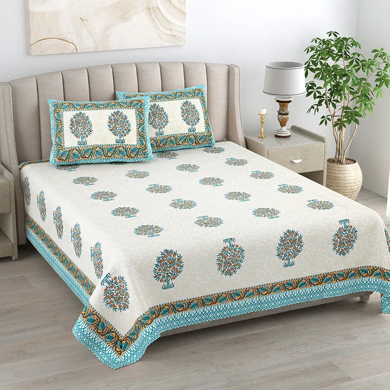 Anargha Cotton Bedsheet (Light Blue) - 180 TC media 1