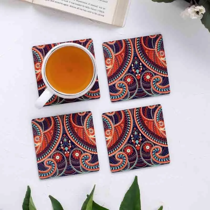 Illuminating Paisley Wooden Square Coaster - Set Of Four media 1