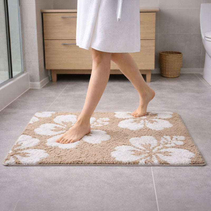 Stepo Anti Skid Micro Fiber Bath Mat - Beige,White - 40 x 60 cms