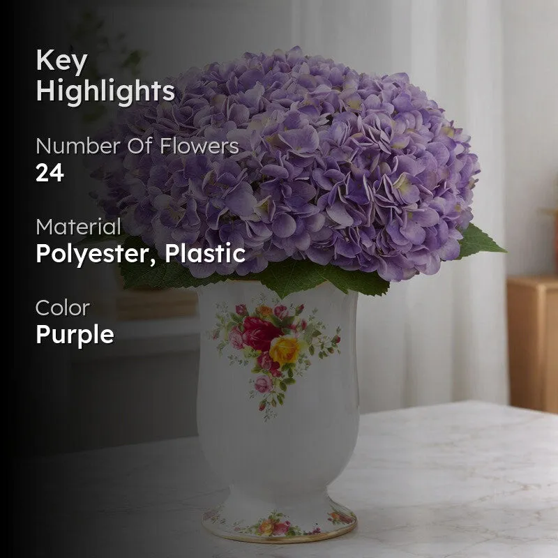 Lilac Aura Polyester Artificial Hydrangea Flower - Set of Four media 2