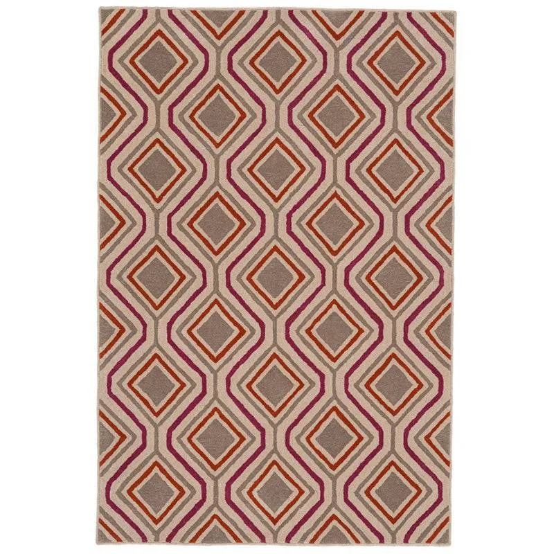 Faramir Hand Tufted Geometric Wool & Nylon Carpet - Red & Beige media 1
