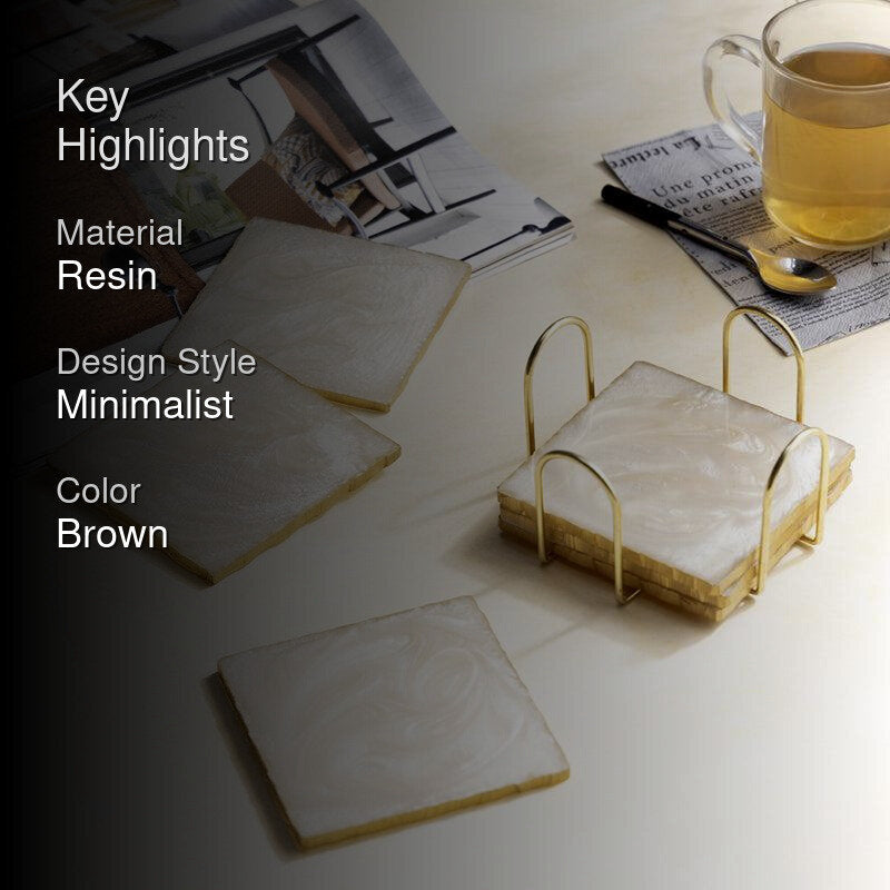 Nuxa Resin Coaster With Stand (Cream) - Seven Piece Set media 2