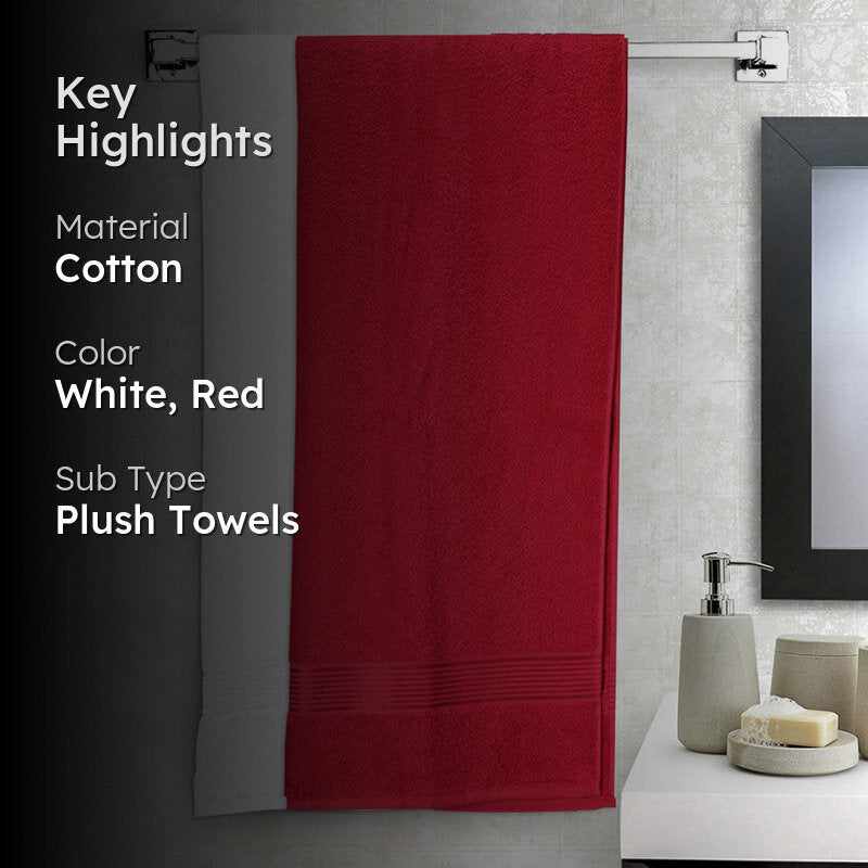 Nuage Cotton Bath Towel (White & Red) - Set Of Two media 2