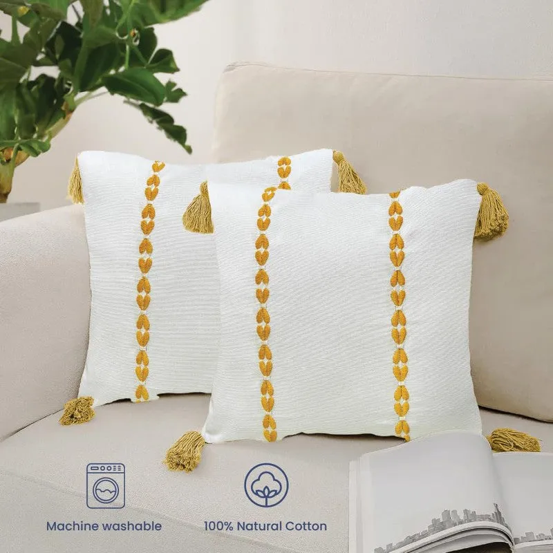 Urban Space Minimal Boho White & Yellow Cotton Cushion Covers - Set Of Two media 4