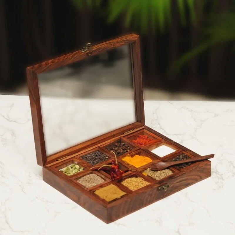 Timber Sheesham Wood Rectangle Masala Box - Fourteen Piece Set media 3