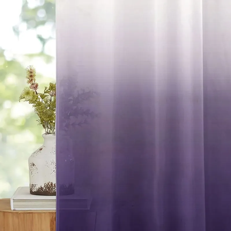 Ombrina Linen Texture Sheer Curtain (Violet) - Set Of Two media 4