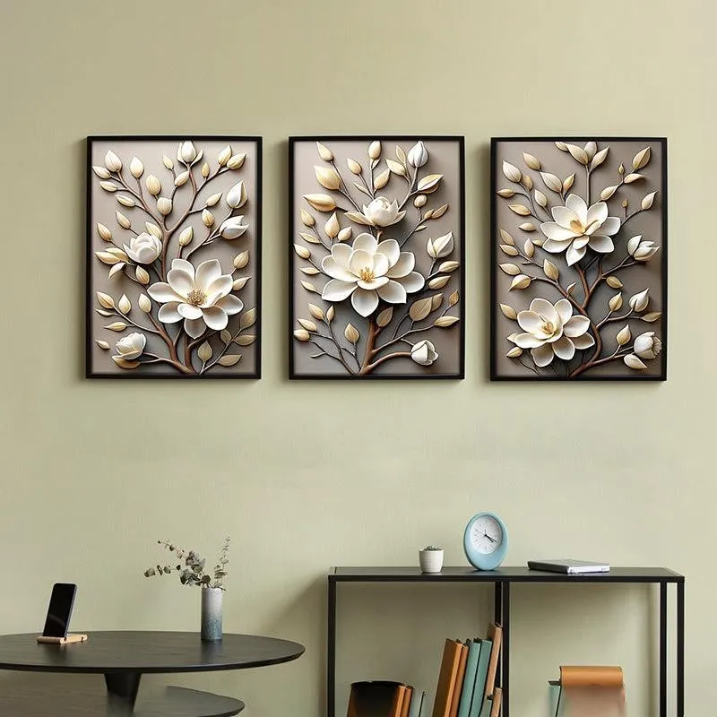 Ivory Blooms Wall Art With Frame - Set Of Three media 4