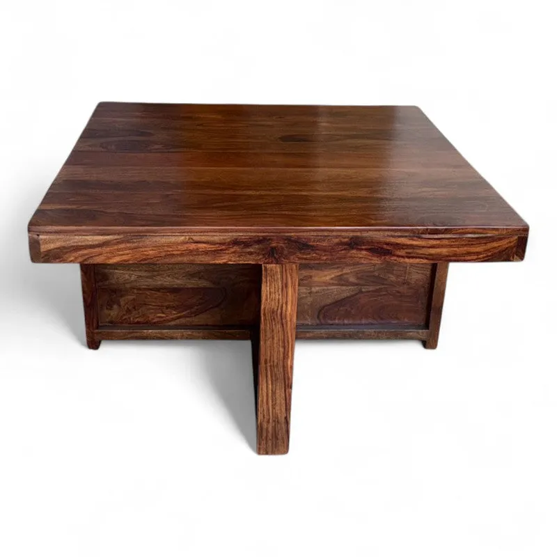 Lervon Sheesham Wooden Center Table with Stools (Brown) - Five Piece Set media 4