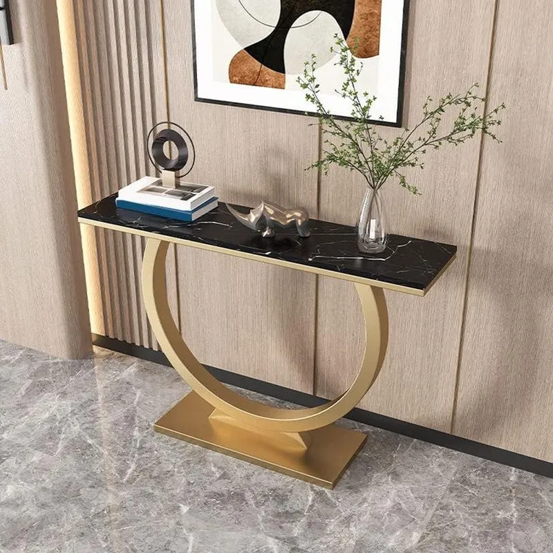 Contemporary Metal Console Table with Marble Top - Small media 1