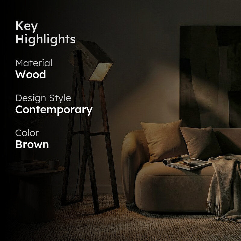 BeigeGlow Wooden Floor Lamp - Brown media 2