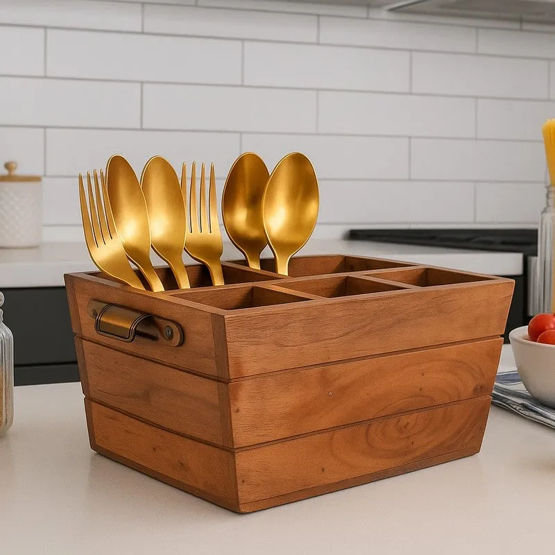 TimberServe Acacia Wood Cutlery Stand media 1