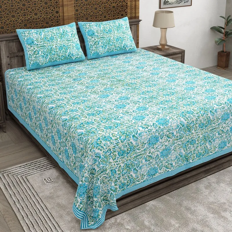 Patterna Cotton Bedsheet (Sky Blue) - 240 TC media 1