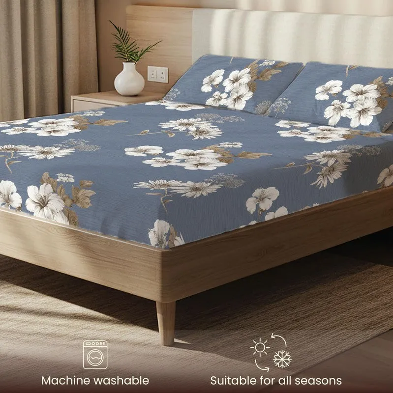 Ocean Petals Floral Cotton Bedsheets (Blue & White) - 200 TC media 6