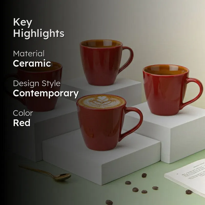 Karvaa Ceramic Coffee Mug (Red/350 mL Each) - Set Of Four media 2