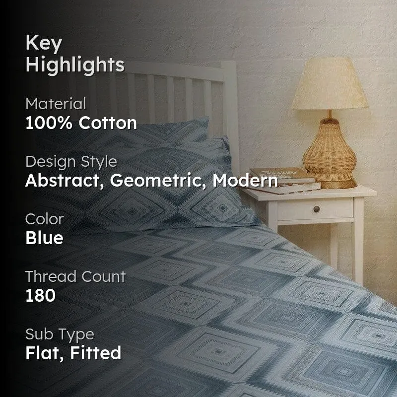 Swayam Blue Grey Labyrinth Cotton Bedsheet - 180 TC media 2