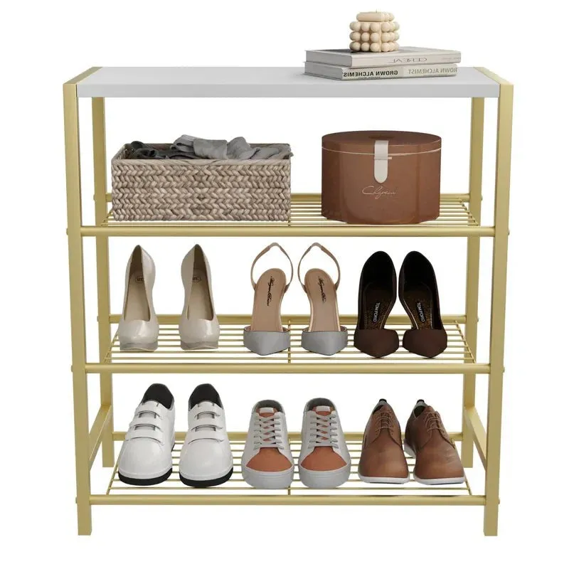 Premium Metal Shoe Rack - Gold,White media 5