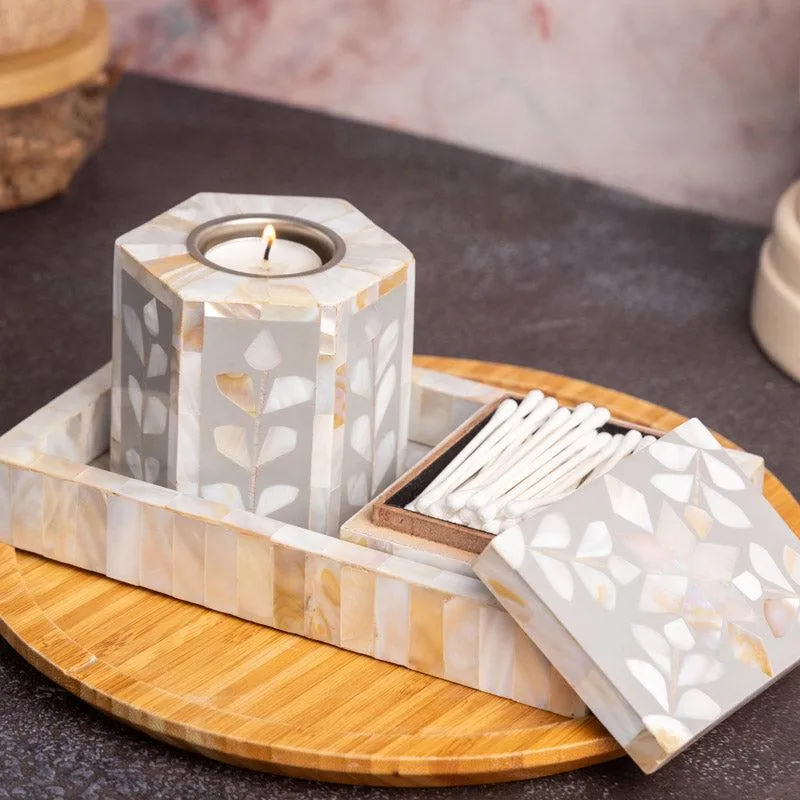 Vidya Mother Of Pearl Candle Holder With Tray media 3
