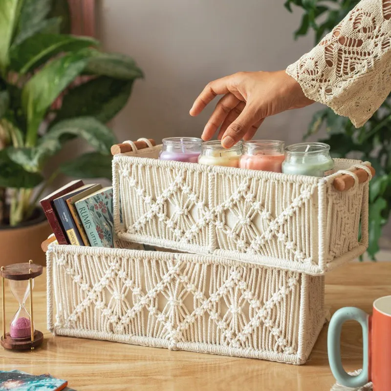 Hushka Macrame (Metal,Cotton) Storage Basket - Set of Two media 1