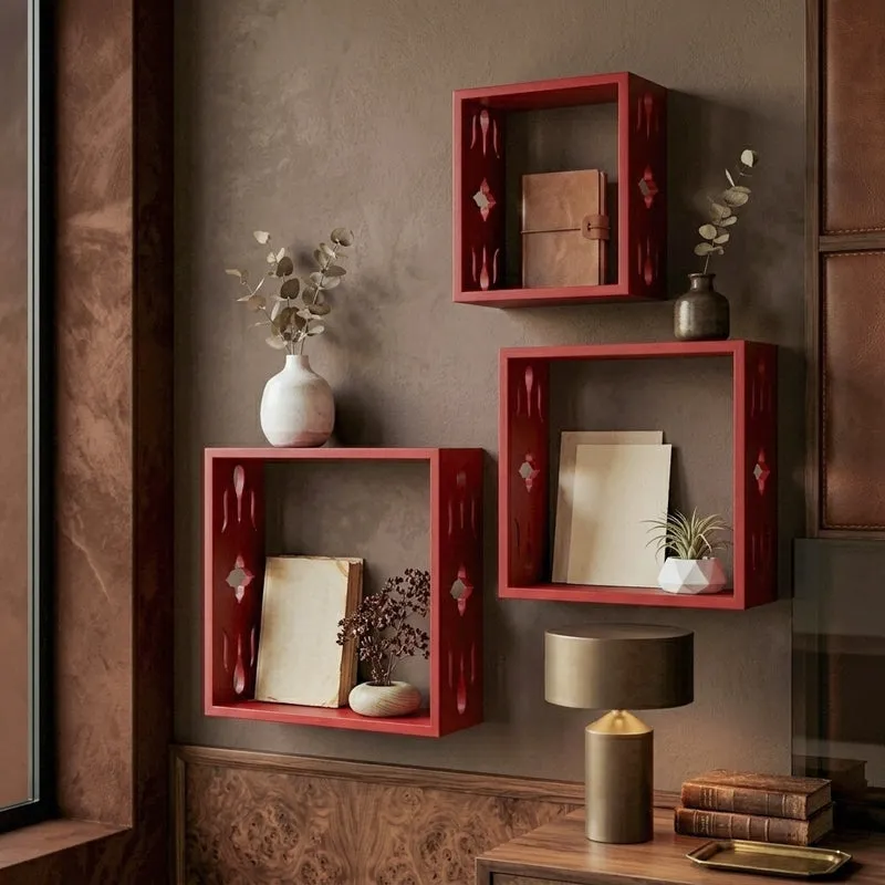 Cube Floating Wall Shelf (Red) - Set Of Three media 4