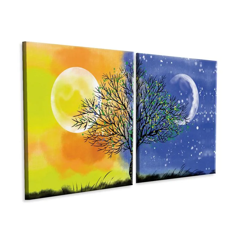 Duality Of Nature Canvas Wall Painting - Set Of Two media 3